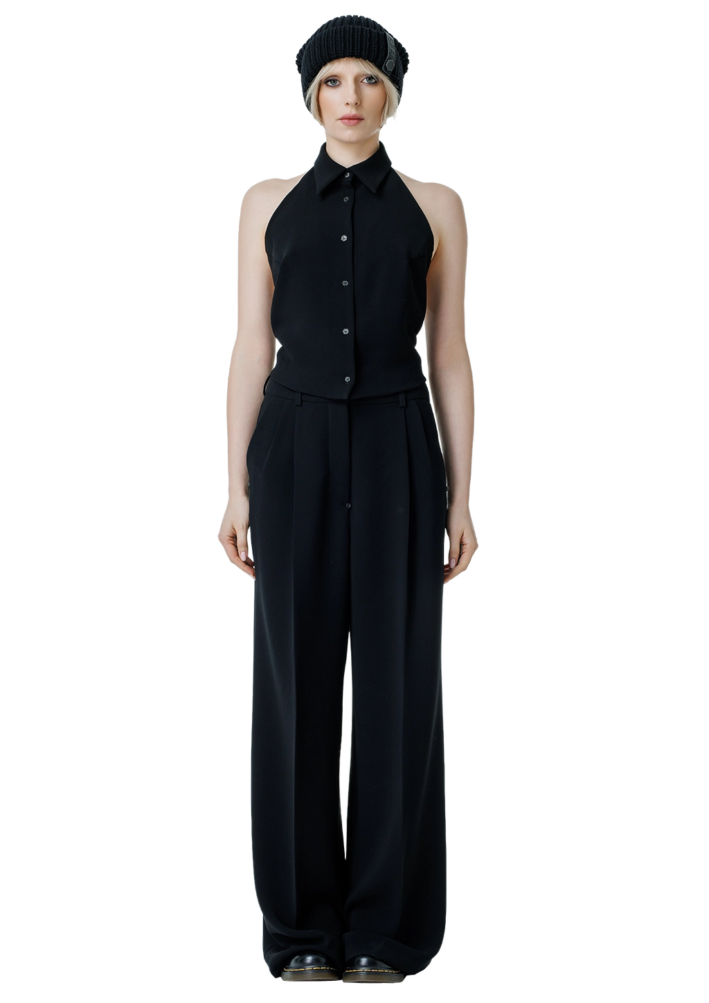 Open-back collared top