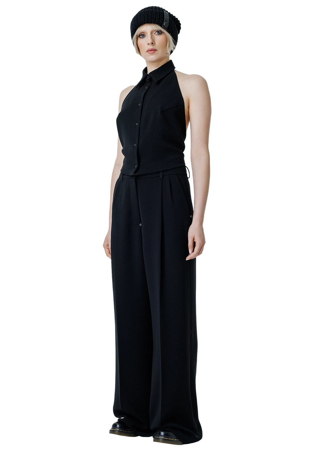 Open-back collared top