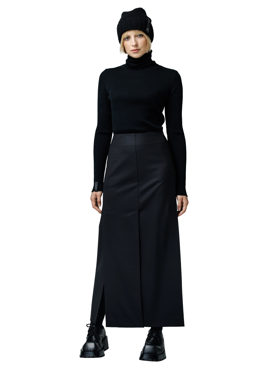 Five-slit wool skirt
