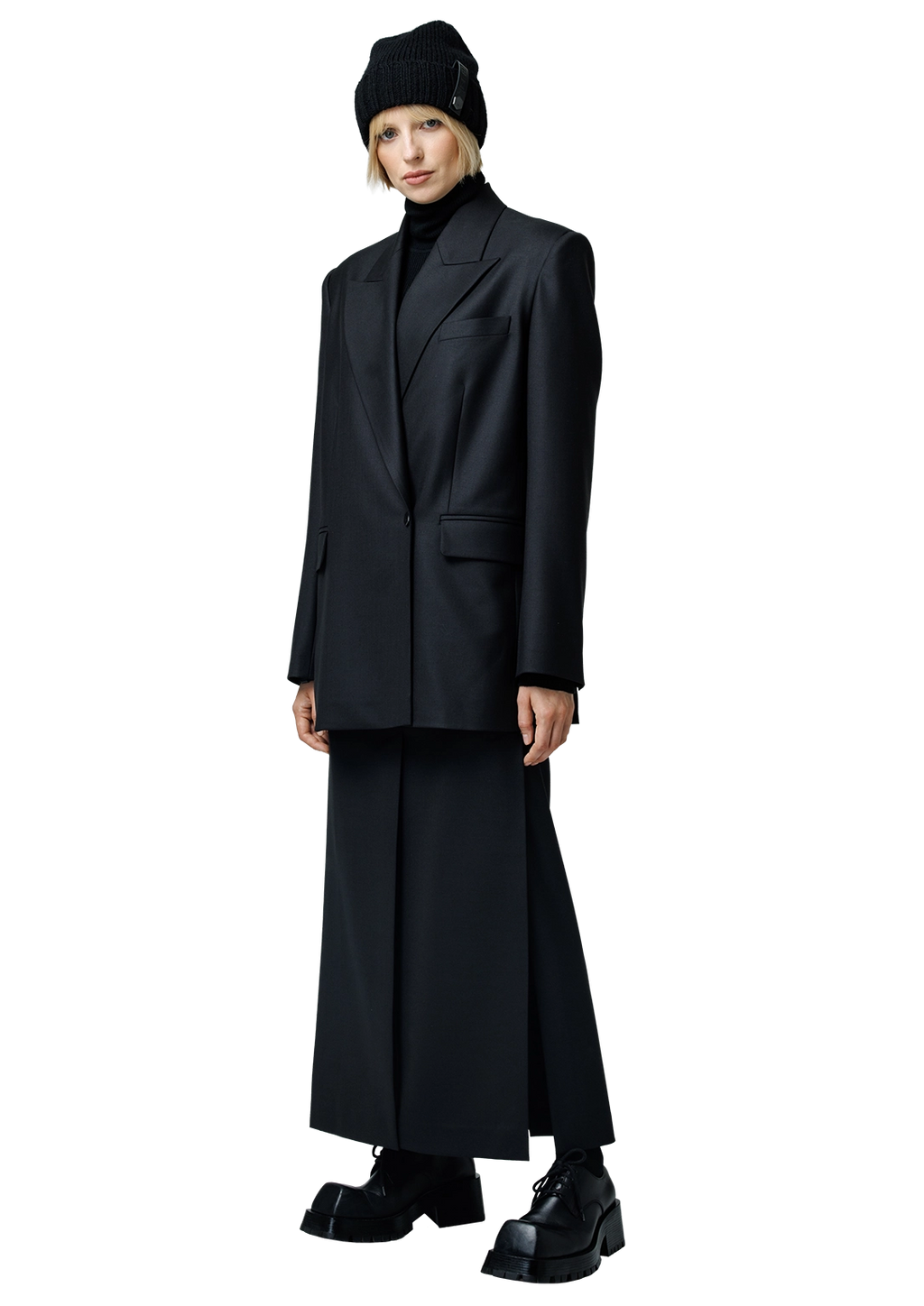 Five-slit wool skirt