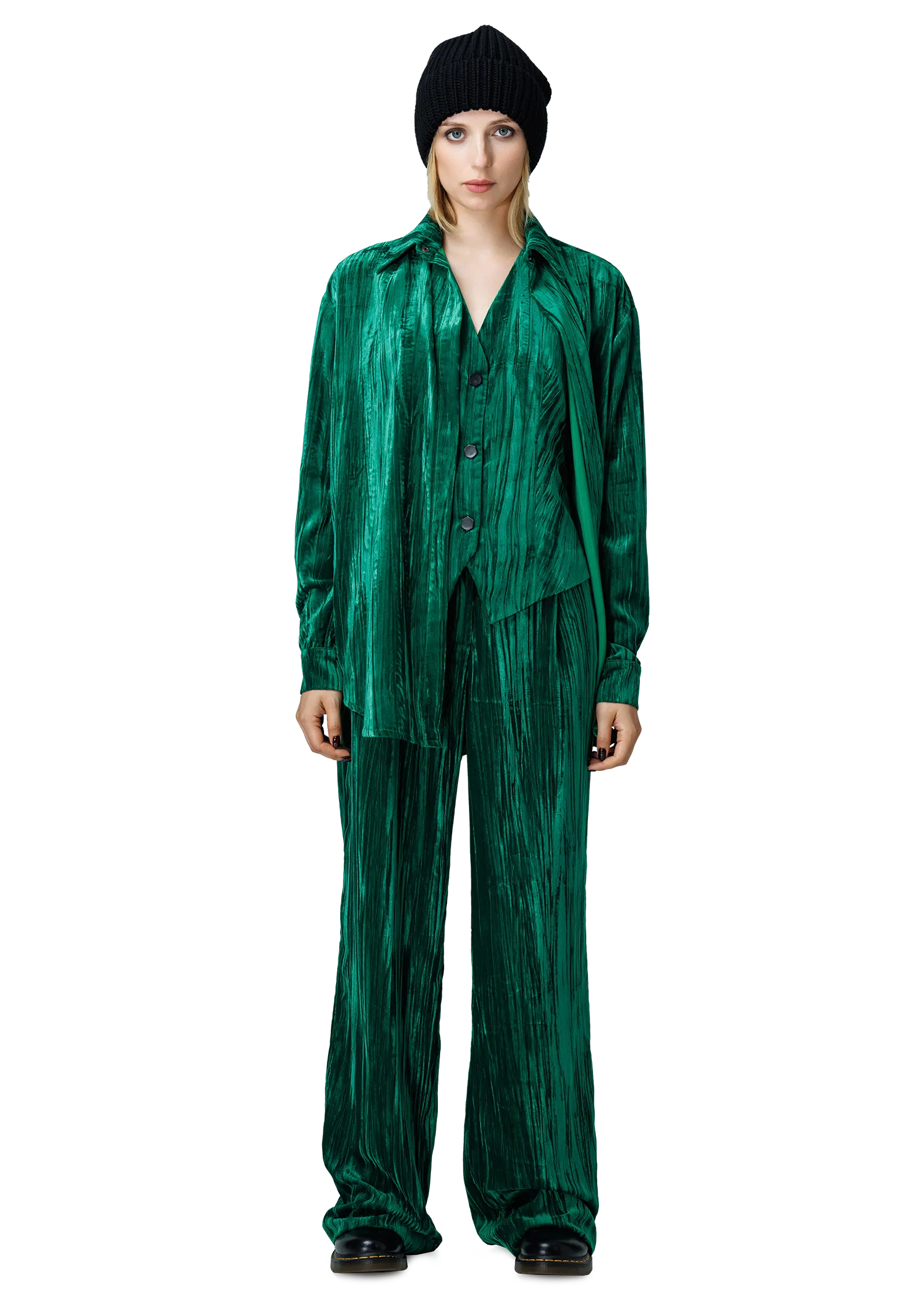 Velvet wide-leg trousers – BOTTOMS in Green by 2RU2RA